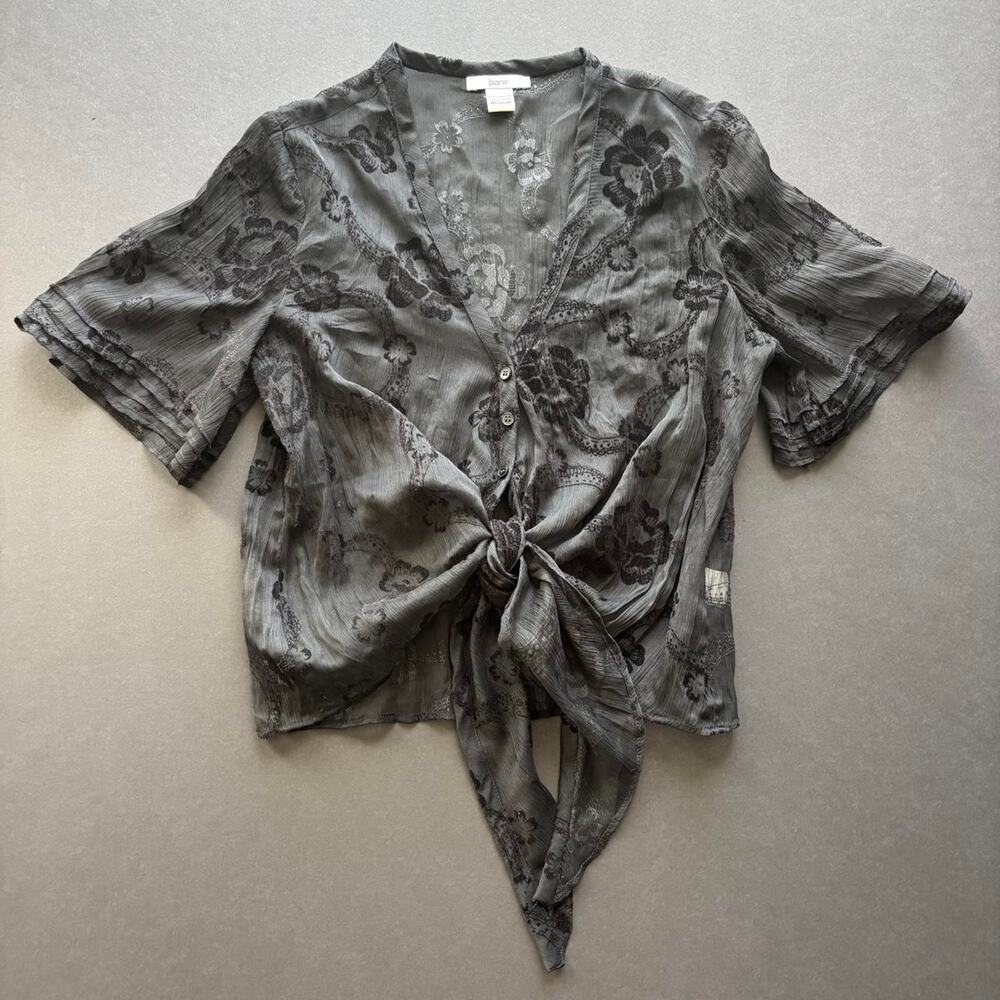 Bar III black floral blouse with tie front detail, size M